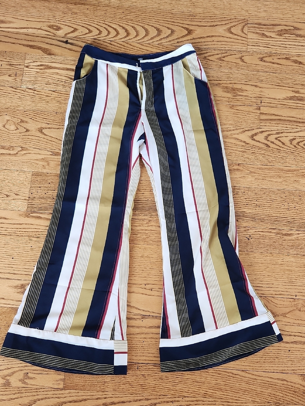 Wide Leg Striped Pants in Navy, Olive & White